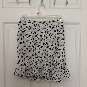 Black & White Leopard Print Ruffle Hem Mini Skirt